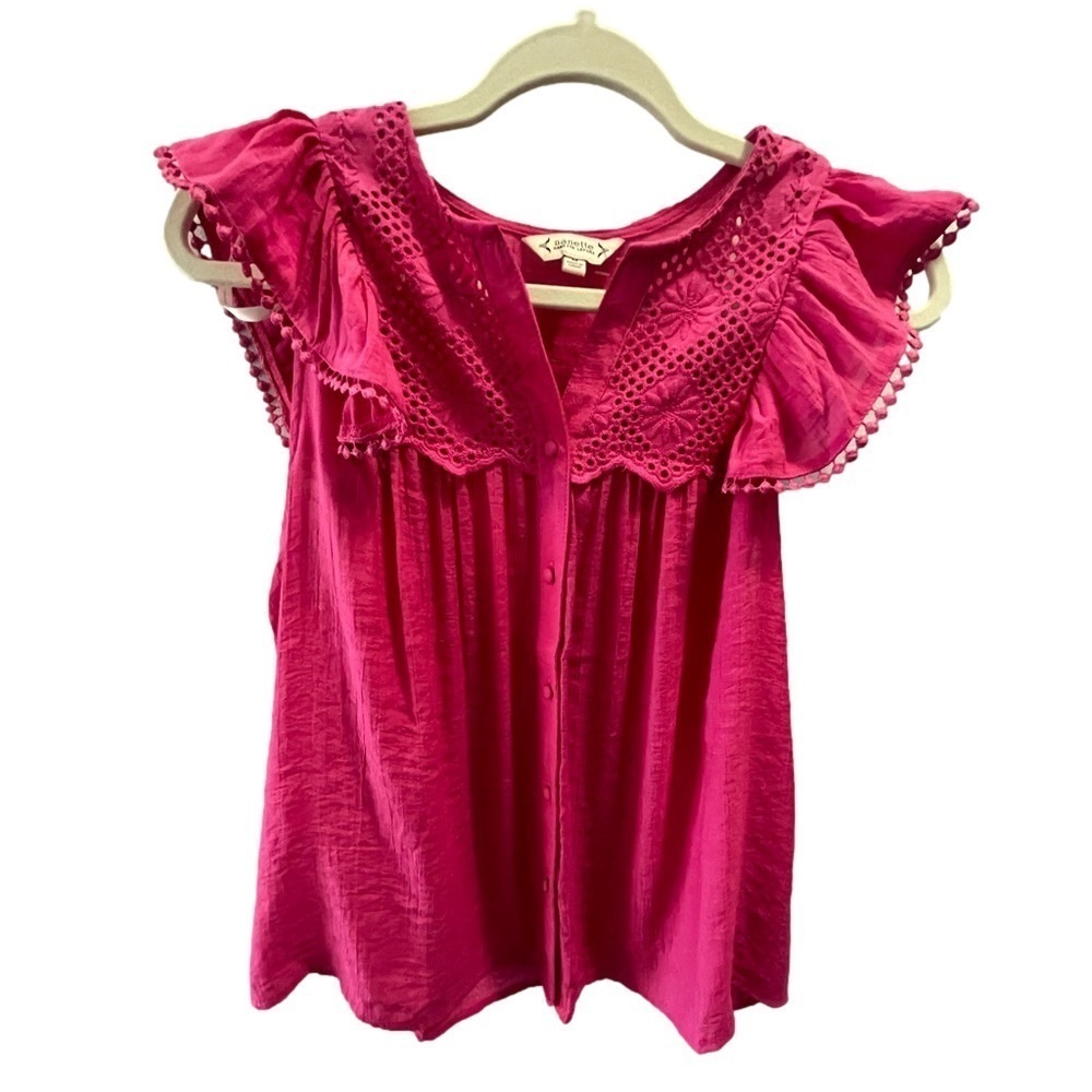Bright Pink Women's Ruffled Button-Front Top